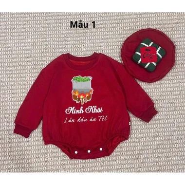 Bodysuit Đỏ In Tên + Mũ Bánh Chưng, Túi Lì Xì Cho Bé Dịp Tết - Nỉ Bông Ấm Áp, Giá Ưu Đãi 279k 2