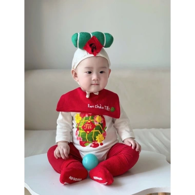 Bodysuit Tết dài tay và mũ yếm cho bé, in bánh chưng, cotton mềm mịn, 45k 3