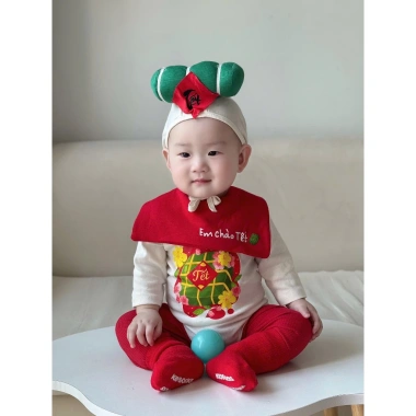 Bodysuit Tết dài tay và mũ yếm cho bé, in bánh chưng, cotton mềm mịn, 45k 4