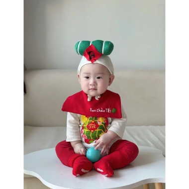 Bodysuit Tết dài tay và mũ yếm cho bé, in bánh chưng, cotton mềm mịn, 45k 5