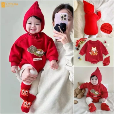Bodysuit Tết Ngựa 2.026 kèm mũ, Bodychip Rồng Noel, nỉ bông ấm áp bé 0-12 tháng - Giá 119k 4