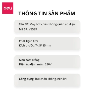 Bơm điện tay Deli - Máy hút chân không quần áo, nhỏ gọn, dễ dùng, giảm giá 50k 9 Bơm điện tay Deli - Máy hút chân không quần áo, nhỏ gọn, dễ dùng, giảm giá 50k 9