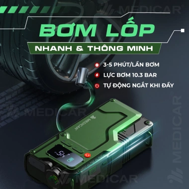 Bơm lóp 4in1 Medicar V3 PRO 20.000mAh – Công suất mạnh, đèn sáng, an toàn bình ô tô