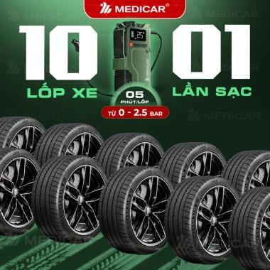 Bơm lóp 4in1 Medicar V3 PRO 20.000mAh – Công suất mạnh, đèn sáng, an toàn bình ô tô