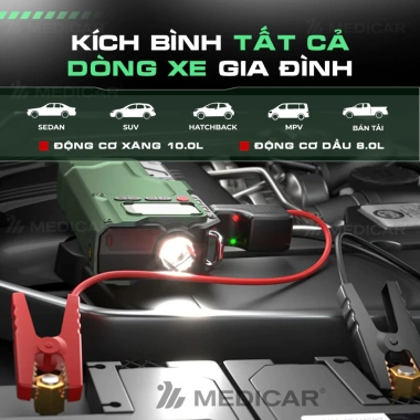 Bơm lóp 4in1 Medicar V3 PRO 20.000mAh – Công suất mạnh, đèn sáng, an toàn bình ô tô
