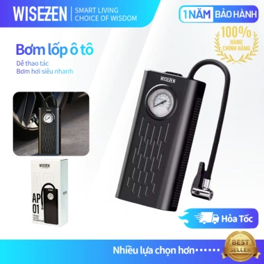 Bơm Lốp Điện Wisezen Không Dây Cầm Tay, Theo Dõi Áp Suất, Phù Hợp Xe Ô Tô, Xe Máy, Xe Đạp - Bảo Hành 24 Tháng