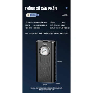 Bơm Lốp Điện Wisezen Không Dây Cầm Tay, Theo Dõi Áp Suất, Phù Hợp Xe Ô Tô, Xe Máy, Xe Đạp - Bảo Hành 24 Tháng 7 Bơm Lốp Điện Wisezen Không Dây Cầm Tay, Theo Dõi Áp Suất, Phù Hợp Xe Ô Tô, Xe Máy, Xe Đạp - Bảo Hành 24 Tháng 7