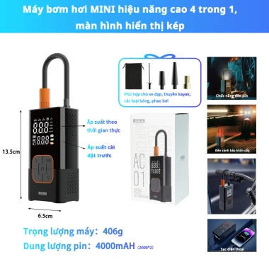 Bơm Lốp Điện Wisezen Không Dây Cầm Tay, Theo Dõi Áp Suất, Phù Hợp Xe Ô Tô, Xe Máy, Xe Đạp - Bảo Hành 24 Tháng