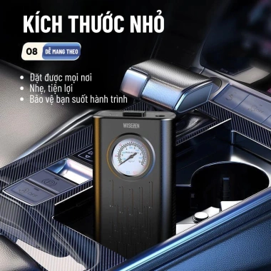 Bơm Lốp Ô Tô Điện Wisezen - Pin Dài, Tự Động Dừng Khi Đầy, Nhỏ Gọn, Siêu Nhanh, Giá 169k 6