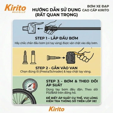 Bơm tay KIRITO/Stanlays cho xe máy và xe đạp - Thiết kế thông minh, 60.000 VND