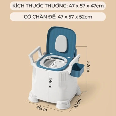 Bồn cầu di động tăng giảm chiều cao, chống trượt, khử mùi, tay vịn chắc chắn, tải trọng 100kg - Bô vệ sinh người già