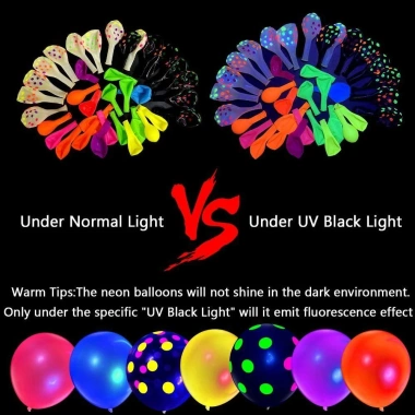 Bong Bóng Neon 12 Inch NAMSHEVA 120 Chiếc UV Trái Tim Đen Đầy Màu Sắc Sinh Nhật