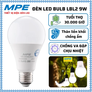 Bóng đèn LED MPE chống ẩm LBL2 9W - Trắng 6.500K, Vàng 3.000K, tiết kiệm, giảm giá 41.798 VND