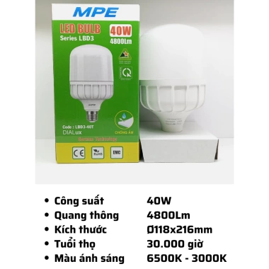 Bóng đèn LED MPE trụ 20-50W ánh sáng trắng, tiết kiệm, giá 80.896₫ 9