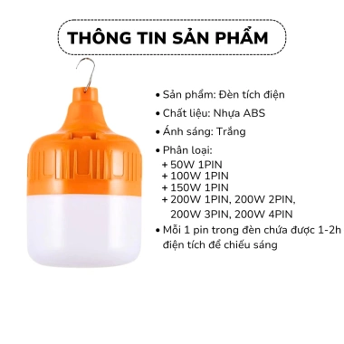 Bóng đèn tích điện 50W-200W, chống nước, sạc USB tiện lợi, giá 45.000đ 2