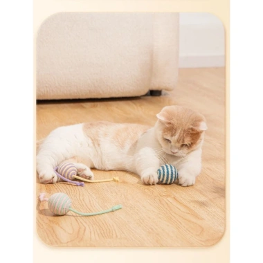 Bóng Đồ Chơi Mèo Chống Cắn, Dây Thắt Nút Sisal, Tự Phục Hồi Đa Màu – Bền, Giảm Nhàm Chán 7