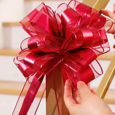 Bông hoa tú cầu 10 bông, nơ ruy băng viền voan size đại - Đám cưới, lễ tết, giỏ quà GIOVA 8