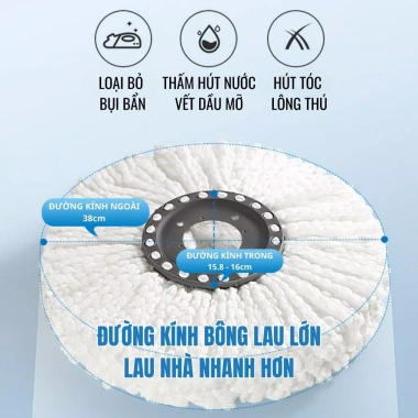 Bông lau nhà 360 độ Areti chất 100% cotton, thay thế mọi cây lau, giá 9.000đ