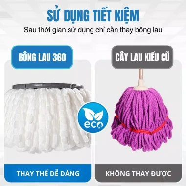 Bông lau nhà 360 độ Areti chất 100% cotton, thay thế mọi cây lau, giá 9.000đ