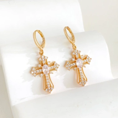 Bông Tai Ánh Kim Phối Thánh Giá Đính Đá Lấp Lánh Phong Cách Nổi Bật, Giá 34.200₫
