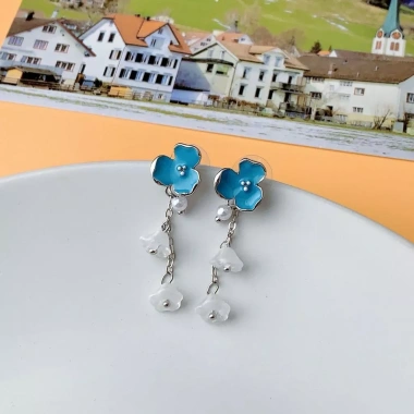 Bông tai bạc 925 cánh hoa xanh men, thiết kế dầu nhỏ giọt - giảm giá 16% chỉ 112.987đ