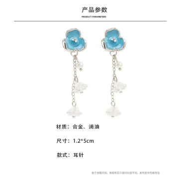 Bông tai bạc 925 cánh hoa xanh men, thiết kế dầu nhỏ giọt - giảm giá 16% chỉ 112.987đ