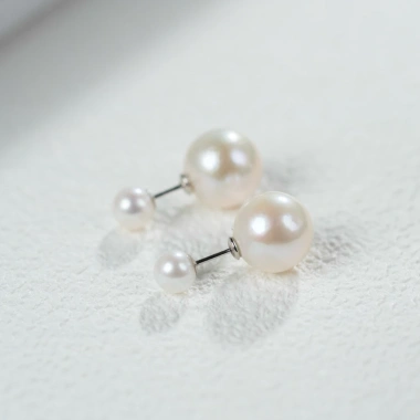 Bông Tai Bạc 925 mạ vàng đính ngọc trai size 12ly - Ngọc Trai Trường Thịnh