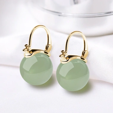 Bông tai bạc Hetian Jade 2.025 phong cách dân tộc retro Trung Quốc, hạt tròn thanh lịch, đá ngọc băng - Giá chỉ 399.773₫