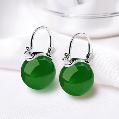 Bông tai bạc Hetian Jade 2.025 phong cách dân tộc retro Trung Quốc, hạt tròn thanh lịch, đá ngọc băng - Giá chỉ 399.773₫
