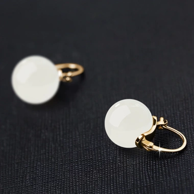 Bông tai bạc Hetian Jade 2.025 phong cách dân tộc retro Trung Quốc, hạt tròn thanh lịch, đá ngọc băng - Giá chỉ 399.773₫