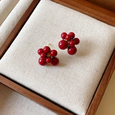 Bông tai bạc hoa anh đào inset chữ - Lễ hội và hàng ngày, giá ưu đãi 31.960₫