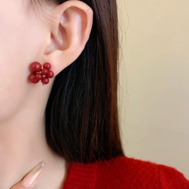 Bông tai bạc hoa anh đào inset chữ - Lễ hội và hàng ngày, giá ưu đãi 31.960₫
