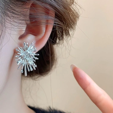 Bông tai bạc lấp lánh thiết kế pháo hoa tối giản cho nữ - Giá ưu đãi 32.900 VND