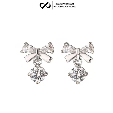 Bông tai bạc nữ KYDOPAL nơ thắt cánh, đá giọt nước, thiết kế sang trọng - Giá 725.000 VND