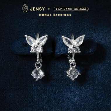 Bông Tai Bạc Nữ S925 JENSY Cánh Bướm Đính Đá Monas - Khuyên Tai Dễ Thương 668k