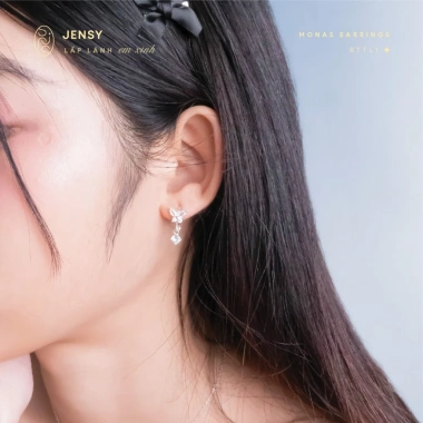Bông Tai Bạc Nữ S925 JENSY Cánh Bướm Đính Đá Monas - Khuyên Tai Dễ Thương 668k