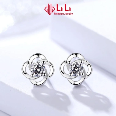Bông tai bạc nữ S925 LiLi hình cỏ 4 lá may mắn đính đá CZ cao cấp Shelby