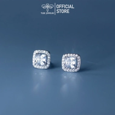 Bông tai bạc nữ TLEE đá vuông lớn sang trọng - Giá ưu đãi 416,000 VND TLEE JEWELRY B224