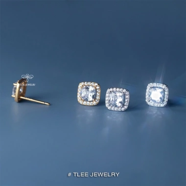 Bông tai bạc nữ TLEE đá vuông lớn sang trọng - Giá ưu đãi 416,000 VND TLEE JEWELRY B224