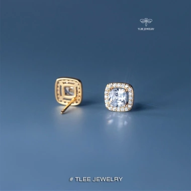 Bông tai bạc nữ TLEE đá vuông lớn sang trọng - Giá ưu đãi 416,000 VND TLEE JEWELRY B224