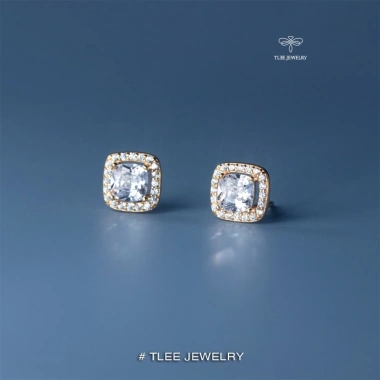 Bông tai bạc nữ TLEE đá vuông lớn sang trọng - Giá ưu đãi 416,000 VND TLEE JEWELRY B224