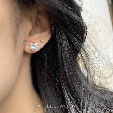 Bông tai bạc nữ TLEE đá vuông lớn sang trọng - Giá ưu đãi 416,000 VND TLEE JEWELRY B224