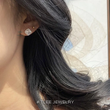 Bông tai bạc nữ TLEE đá vuông lớn sang trọng - Giá ưu đãi 416,000 VND TLEE JEWELRY B224