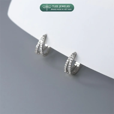 Bông tai bạc nữ TLEE hai tầng chốt bấm viền đá cá tính - Giá ưu đãi 384.000₫ 4