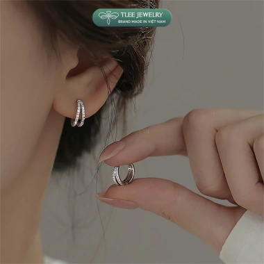 Bông tai bạc nữ TLEE hai tầng chốt bấm viền đá cá tính - Giá ưu đãi 384.000₫ 6