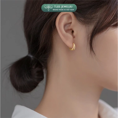 Bông tai bạc nữ TLEE hai tầng chốt bấm viền đá cá tính - Giá ưu đãi 384.000₫ 8