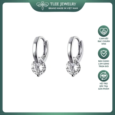 Bông tai bạc nữ TLEE khuyên tròn gắn nụ đá thanh lịch - Giá chỉ 208.000₫