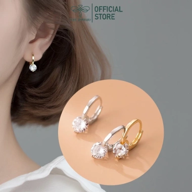 Bông tai bạc nữ TLEE khuyên tròn gắn nụ đá thanh lịch - Giá chỉ 208.000₫