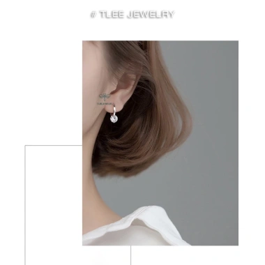 Bông tai bạc nữ TLEE khuyên tròn gắn nụ đá thanh lịch - Giá chỉ 208.000₫
