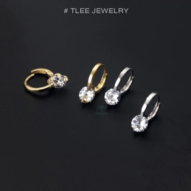 Bông tai bạc nữ TLEE khuyên tròn gắn nụ đá thanh lịch - Giá chỉ 208.000₫